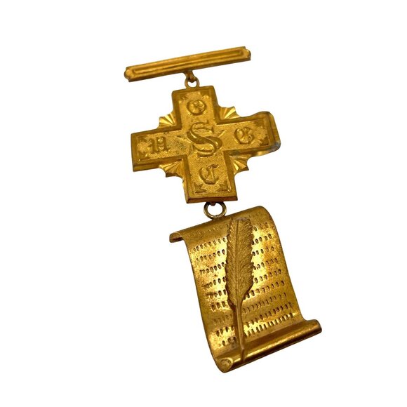 Secret Society United Order of the Golden Cross Antique Gold-tone Medal - Picture 3 of 8